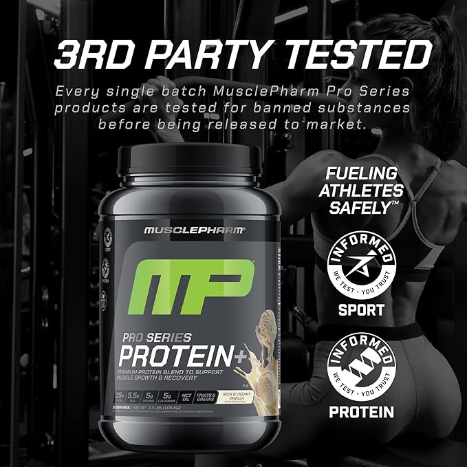 MusclePharm Pro Series Protein+ 26g Whey Protein Powder per Serving | Professional Grade 7-in-1 Blend for Muscle Growth &amp Workout Recovery | Creamy Vanilla 2.5 lb 24 Servings