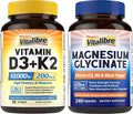 Vitamin D3 K2 Supplement 10000 IU 90 Softgels and Magnesium Glycinate 420mg with Vitamin D3 &amp B6 240 Capsules