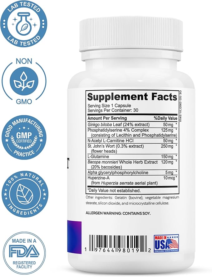 Brain Longevity Stack - ALA &amp ALC Complex + Adaptogen Complex + 7 Mushroom Complex + Brain Support + Magnesium Bisglycinate Bundle | Energy Focus Stress Support Immunity Cognitive Function