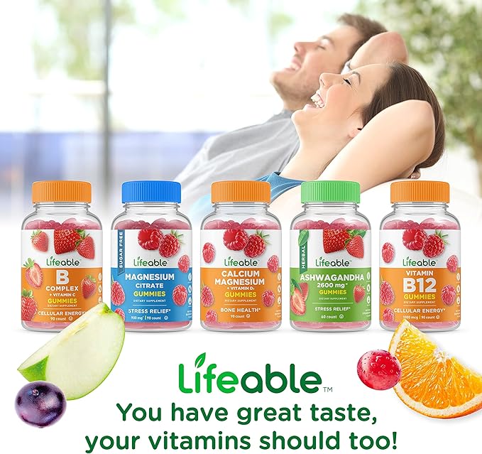 Lifeable Collagen &amp Biotin + Magnesium Gummies Bundle - Great Tasting Vitamin Supplement Gluten Free GMO Free Chewable