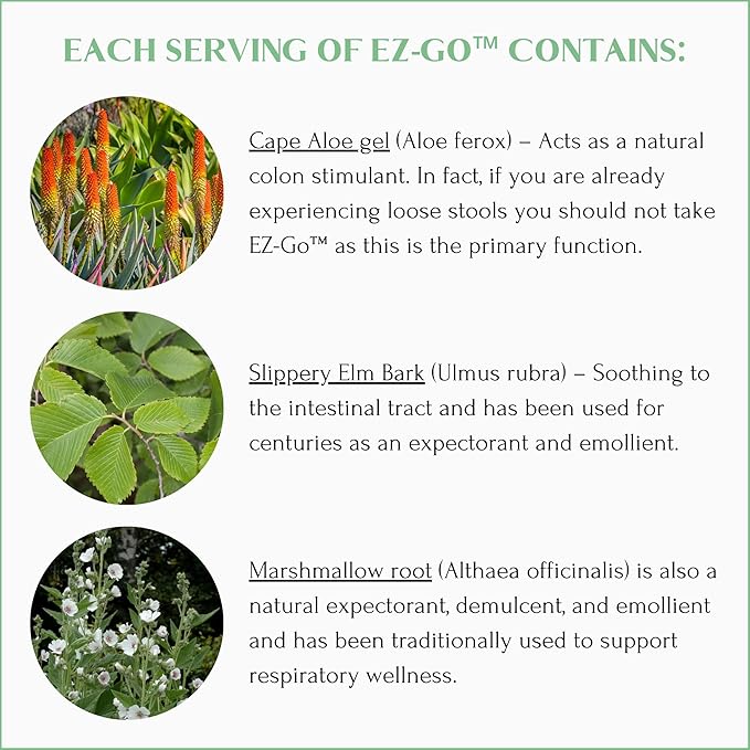 Mt. Capra EZ-Go Herbal Stool Softener | Non-Habit Forming Gentle Elimination Support | Includes Cape Aloe Gel Slippery Elm Bark Marshmallow Root Triphala Magnesium and Rhubarb Root | 30 Servings