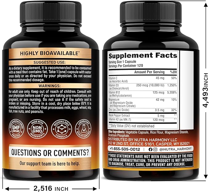NUTRAHARMONY Vitamin D3 K2 &amp Magnesium Complex Capsules