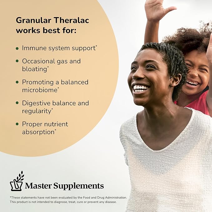 Master Supplements Granular Theralac - 1.05 oz - Multi-Strain Probiotic Powder for Optimal Gut Health - Great for Kids - Vegan Gluten Free - 40 Servings
