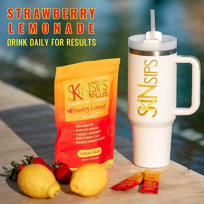 Plus Electrolyte Powder Drink Mix with L-Theanine Strawberry Lemonade Hydration &amp Recovery Supplement Antioxidant Drink 20 Packets