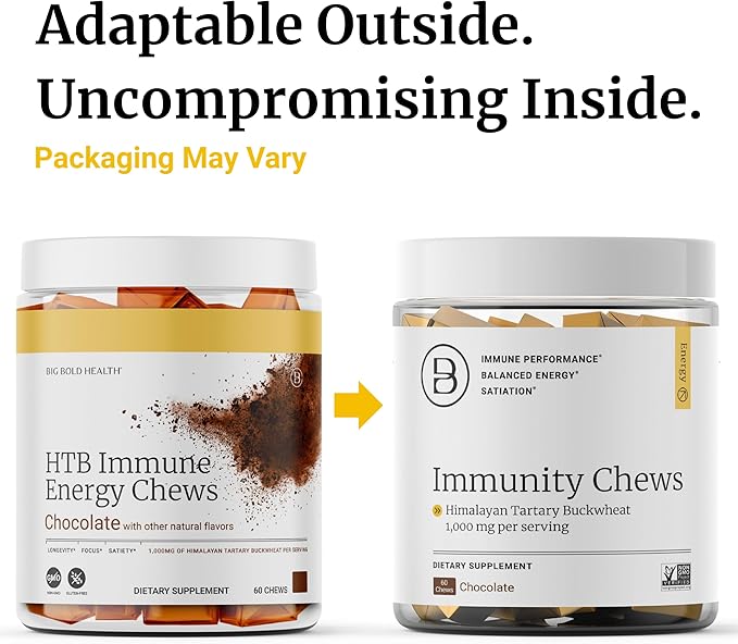 BIG BOLD HEALTH HTB Immunity Chews – Organic Himalayan Tartary Buckwheat Supplement to Support Natural Energy &amp Immune Function - Chocolate Flavor with Zinc Magnesium &amp Vitamins (60 Chews)