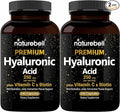 NatureBell 2 Pack Plant Based Hyaluronic Acid Supplements 250mg with 25mg Vitamin C &amp Biotin 5000mcg 480 Total Capsules | Essential for Hair Growth Joint Support &amp Hydrating Skin | Non-GMO