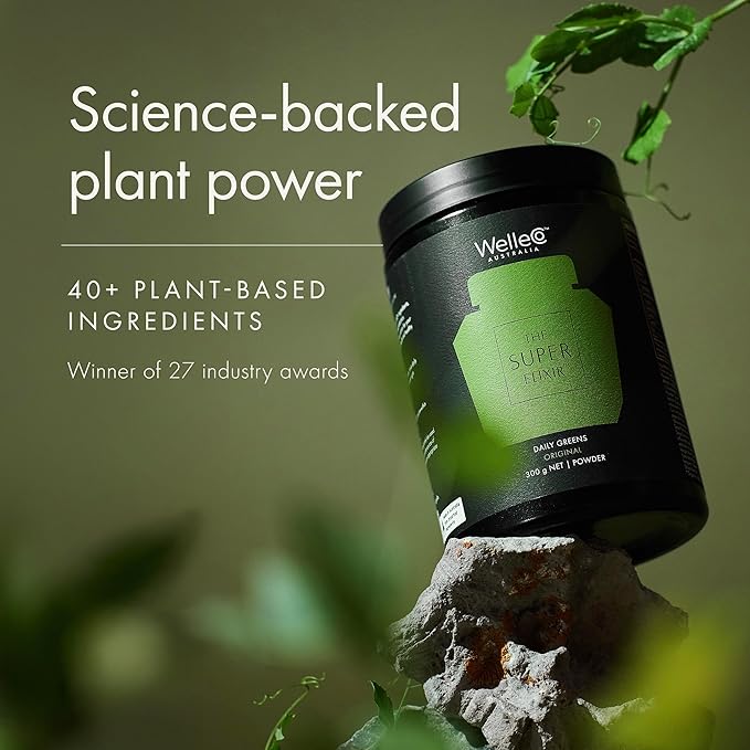 WelleCo The Super Elixir Daily Greens Powder Probiotic Drink Mix with Whole Foods Gluten Free Vegan Gut Health Powder Energy Immunity Healthy Skin Hair &amp Nails (Jar Pineapple &amp Lime Ja