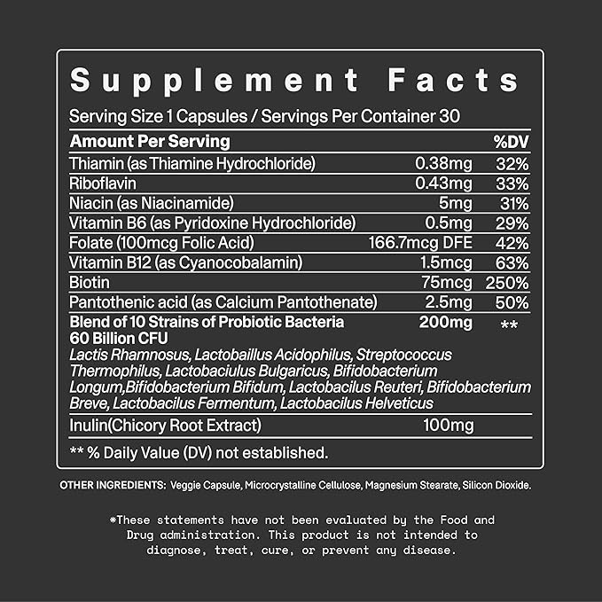 10 Advanced Strains Prebiotics and B Vitamins for Total Digestive &amp Immune Health Supports Occasional Constipation Bloating Diarrhea - 30 Count/Bottle