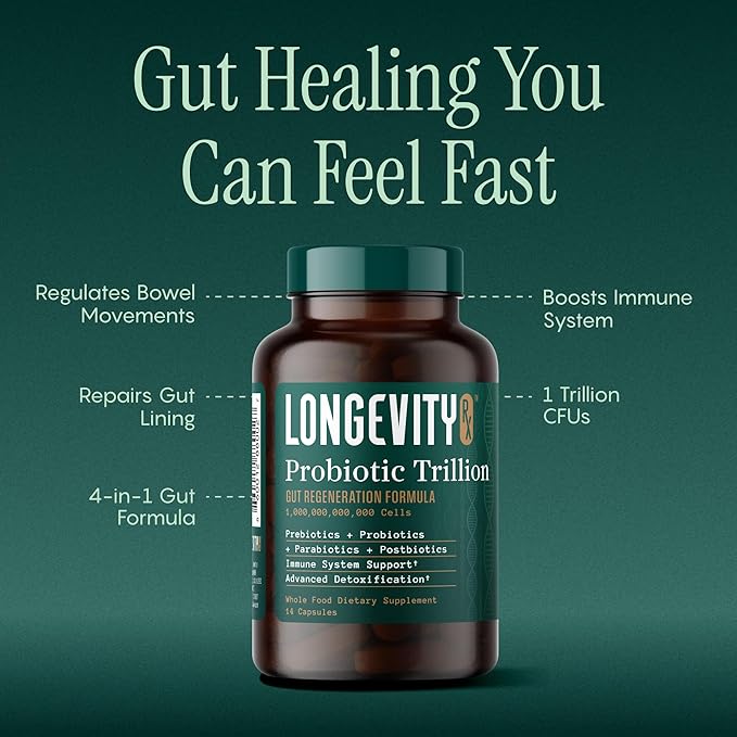 Probiotic Trillion – 1 Trillion CFU with Prebiotics Probiotics Parabiotics &amp Postbiotics – Bacillus Subtilis AB-22 – Gut Health Immune Support Glyphosate Detox – 30 Day Supply