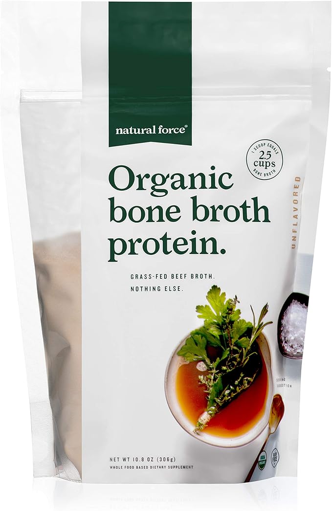 Natural Force Grass Fed Organic Whey Protein Powder Vanilla Flavor 16 oz Pure Organic Bone Broth Protein Powder 10.8 oz