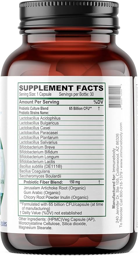Ultimate Digestive Health Probiotic - 65 Billion CFU 13 Probiotic Strains SBOs Prebiotic | Immune Support | Men &amp Women | Digestive Health Probiotics | Gut Health - 30 Capsules