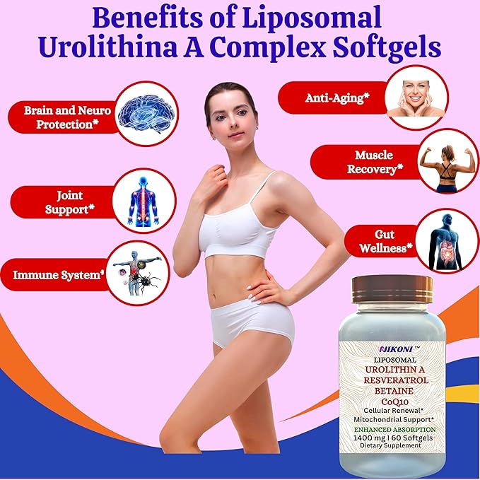 Nikoni Liposomal Urolithin-A Supplement 1400mg Supports Healthy Aging Cellular Renewal &amp Muscle Health- 120 Softgels