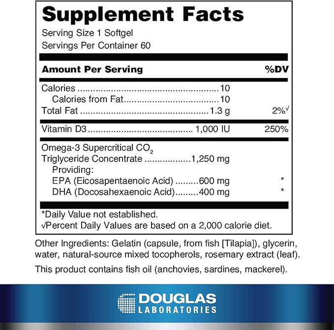 Douglas Laboratories Quell Fish Oil EPA/DHA Plus D | 3:2 Ratio of EPA to DHA Essential Omega 3 Fatty Acids Plus 1000 I.U. of Vitamin D3* | 60 Softgels