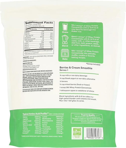 365 by Whole Foods Market Unflavored Whey Concentrate Protein Powder 32 Ounce