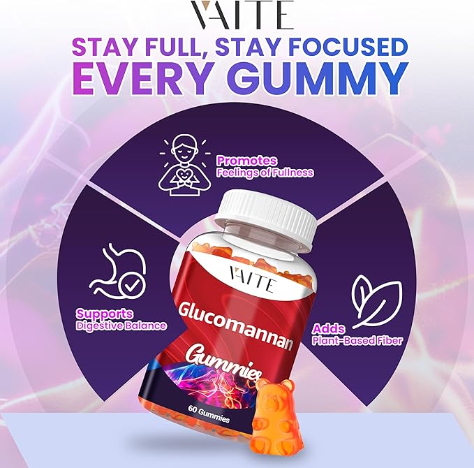 Glucomannan Gummies 2000mg – Amorphophallus Konjac Root Extract – Plant-Based Daily Fiber Support – Vegan Soluble Fiber Supplement – Gluten-Free Soy-Free – 60 Gummies – Easy to Chew