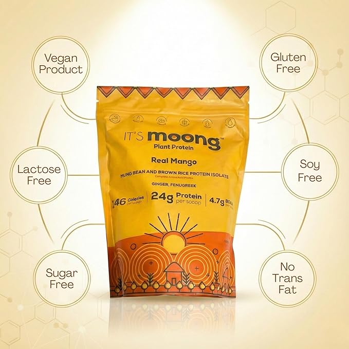 IT’S Moong Plant Protein Powder Real Mango Flavor | Mung Bean &amp Brown Rice Protein Isolate Ginger &amp Fenugreek 24g Protein 4.7g BCAAs | Vegan Gluten Free Dairy Free Soy Free Sugar Free 1