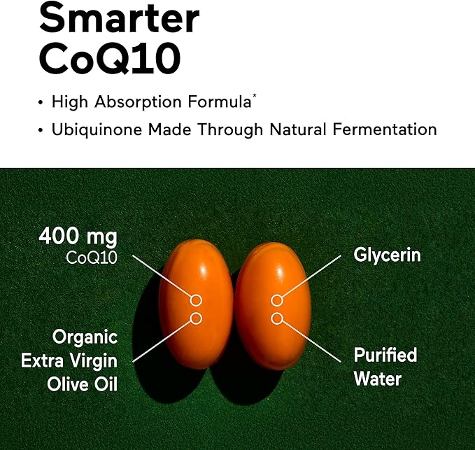SMARTERNUTRITION CoQ10 400 mg High Absorption - Naturally Fermented Ubiquinone w/Organic Cold-Pressed Olive Oil - for Heart Health Cellular Energy - Non-GMO Gluten Free - 360 Count[180-Day Supply]