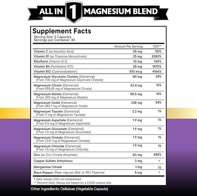 NEW AGE Magnesium Supplement -Powerful Glycinate Citrate Malate Oxide Taurate Aspartate Gluconate Orotate &amp Mag Chloride Manganese Bone Health and Bone Strength Joint Support- 270 Count