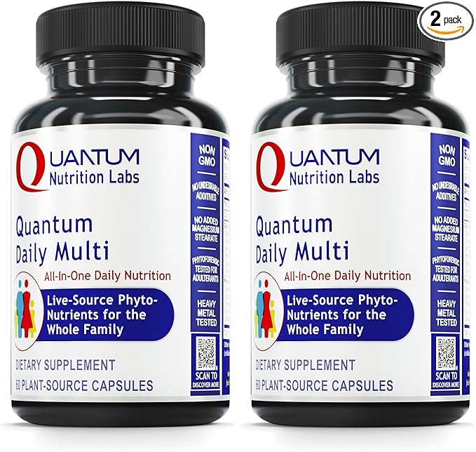 Quantum Nutrition Labs Daily Multivitamin - Multivitamin for Men and Women Daily Nutrition Supplements with Calcium for Adults Made with Cordyceps and Green Tea - 60 Vegetarian Capsules (Pack of 2)