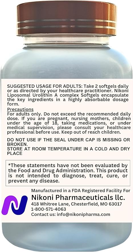 Nikoni Liposomal Urolithin-A Supplement 1400mg Supports Healthy Aging Cellular Renewal &amp Muscle Health- 240 Softgels