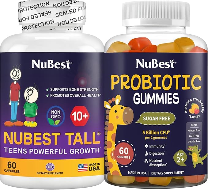NuBest Tall 10+ &amp Probiotics Gummies Bundle - Bone Strength &amp Digestive Support for Kids &amp Teens