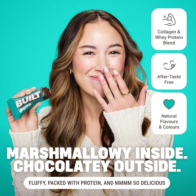 BUILT Bar Puff Protein Bars - Cookie Dough - 15g Protein Snack Bars with Collagen - Calorie Conscious No Gluten Free - 12 Count