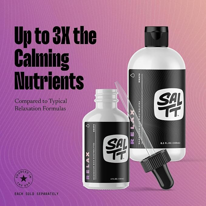 SALTT Relax Magnesium Drops - Ionic Magnesium Chloride w/Sodium Potassium Electrolytes - Trace Minerals Drops - Gluten Free Sugar Free Keto Friendly - from Utah's Great Salt Lake - 8.3 Fl Oz