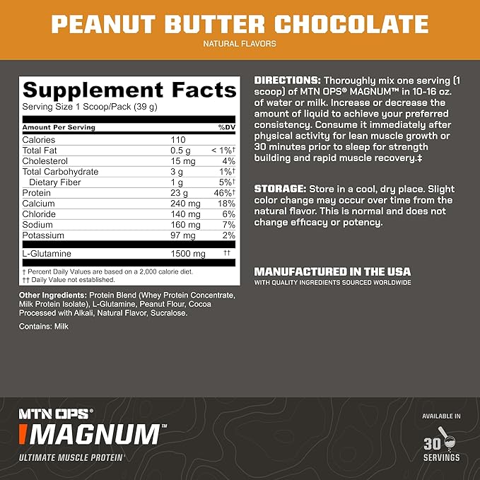 MTN OPS Magnum Peanut Butter Chocolate Protein Powder 23g of Whey Isolate Protein &amp Milk Protein with BCAAs Zero Sugar &amp Gluten Free 30-Servings