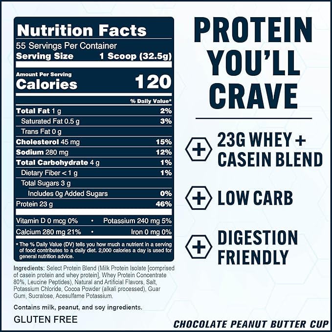 PEScience Select Protein Powder Whey and Casein Blend Lean Protein Powder for Women and Men Low Calorie Low Carb Keto Friendly Gluten Free Chocolate Peanut Butter Cup - 55 Servings