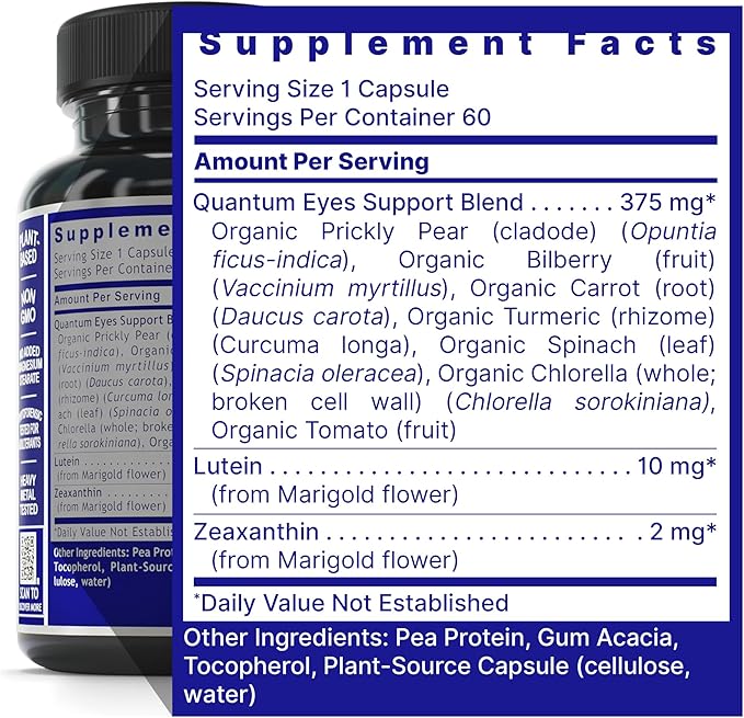 Quantum Nutrition Labs Eye Support - Eye Health Vitamins Lutein and Zeaxanthin Eye Supplements for Adults and Seniors Supports Macular Health Contains Bilberry and Carrot - 60 Vegetarian Capsules