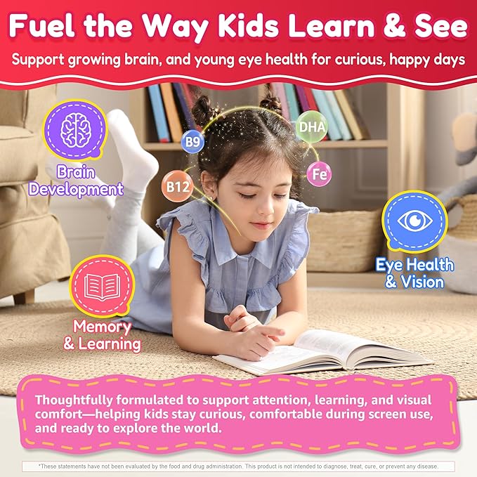 Kids Multivitamin Gummies + Iron Omega 3 Probiotic Fiber Vitamins A C D3 E K2 Methylfolate Calcium Choline Kids Vitamins Multivitamin for Growth Immune Bone Brain Focus No Sugar 60 Cts