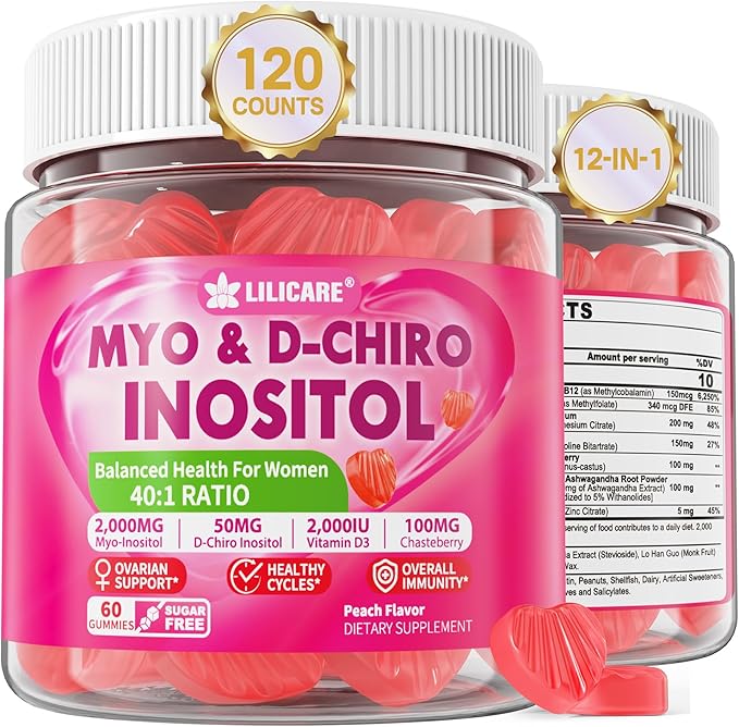 Bundle: Vitamin D3 K2 Filled Gummies &amp Inositol Gummies Ideal 40:1 Ratio Myo &amp D-Chiro