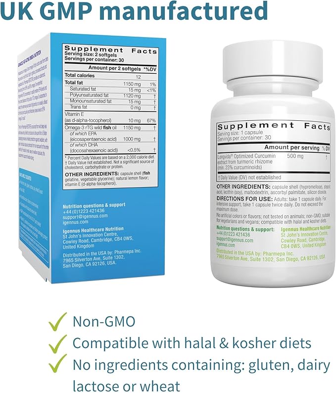 Pharmepa Restore &amp Longvida Lipidated Curcumin 500mg Bundle 1000mg Pure EPA Omega-3 Fish Oil &amp Ultra Bioavailable Curcumin by Igennus