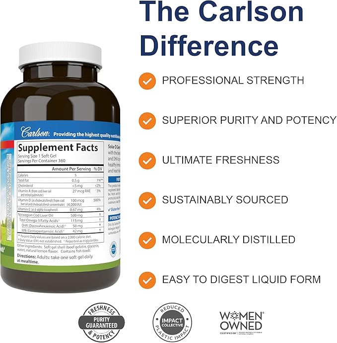 Carlson Solar D Gems 4 000 IU D3 + 115 mg Omega-3s 360 Soft Gels