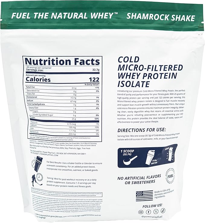 Cold Micro-Filtered Whey Protein Isolate Powder Shamrock Shake 2LB - Grass-Fed Gluten-Free &amp Keto-Friendly Low Lactose - Post Workout Fitness &amp Nutrition for Muscle Recovery