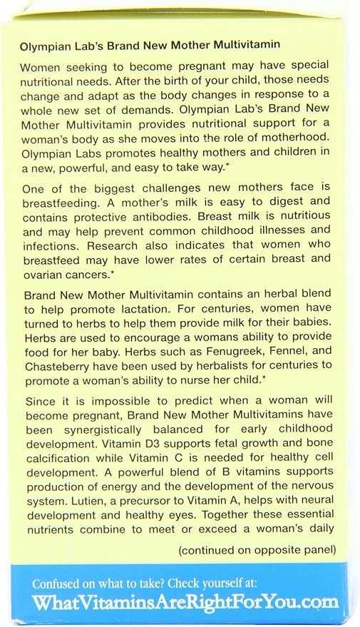 Natures Options Brand New Mother Premium Multivitamin 60-Capsule Bottle (Packaging May Vary)