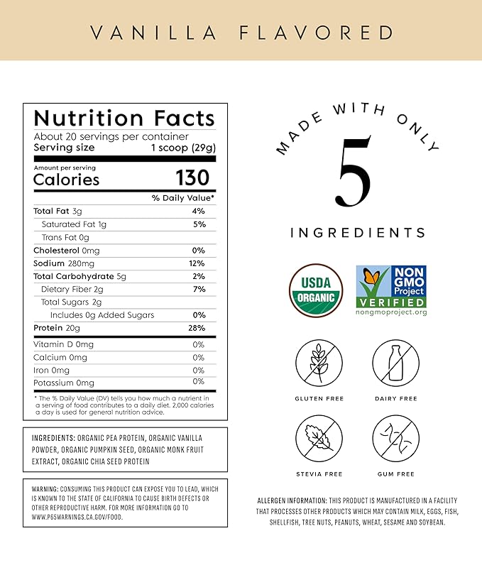 Truvani Vegan Pea Protein Powder | Vanilla | 20g Organic Plant Based Protein | 20 Servings | Keto | Gluten &amp Dairy Free | Low Carb | No Added Sugar