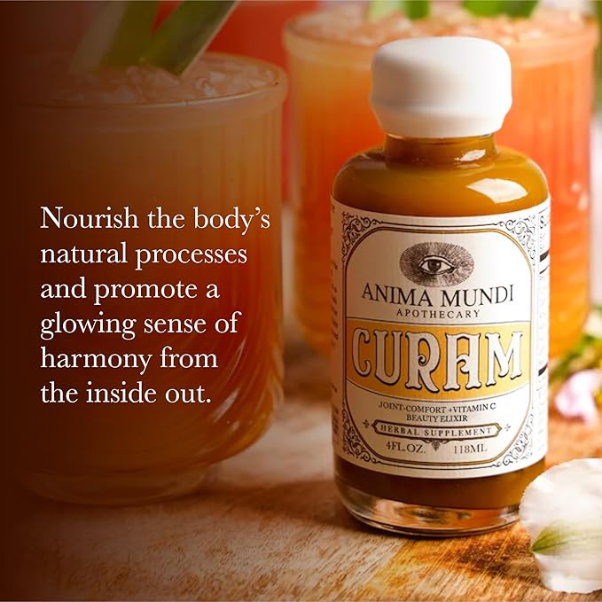 Anima Mundi Apothecary Curam Organic Beauty Elixir - Liquid Turmeric Tincture - Adaptogenic Liquid Herbal Tincture with Organic Turmeric Root Extract - Add to Tea Coffee Smoothies and More (2oz)