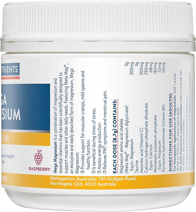 Ethical Nutrients MEGAZORB Mega Magnesium Powder Raspberry 200g