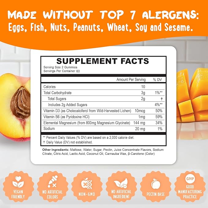 Center-Filled Magnesium Glycinate Gummies 400MG - High Absorption for Kids Teens &amp Adults - Supplement for Sleep Calm &amp Muscle Relaxation with B6 &amp D3 - Gluten Free &amp Vegan Friendly