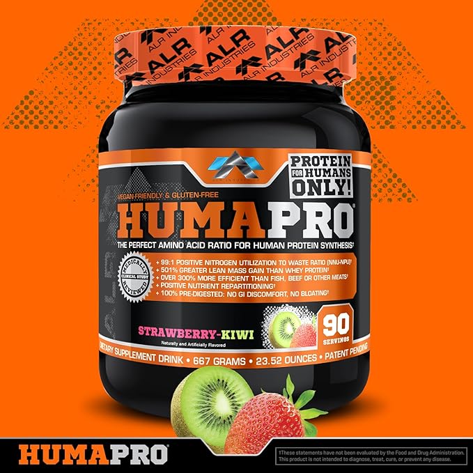 Humapro | Amino Acids Protein Matrix for Humans | 99% Utilization for Lean Muscle | Vegan Gluten Free | 667g / 90 Servings (Strawberry Kiwi)