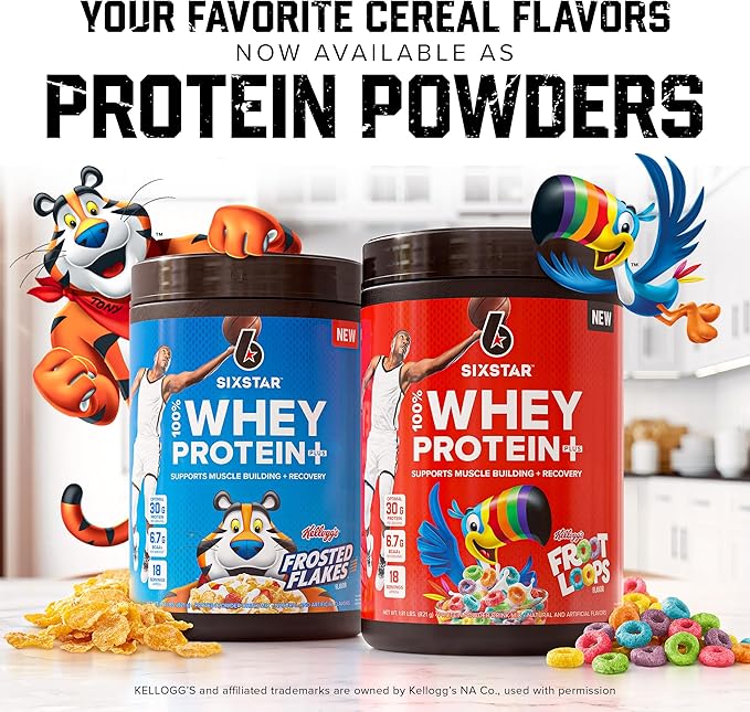 Six Star Whey Protein Powder Plus Kellogg's Froot Loops &amp Frosted Flakes Flavors | 30g Protein | Muscle Builder for Men &amp Women | 1.8lb Each