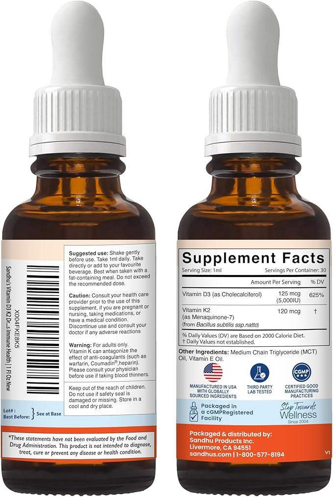 Sandhu's D3K2 Drops &amp Zinc Quercetin Capsules for Immune Health Support
