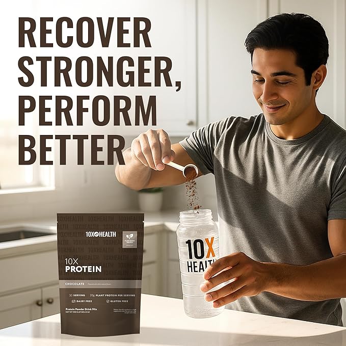 10X Health Vegan Protein Powder - 20g per Serving Plant Based Protein Powder for Muscle Support Strength &amp Nutrition - Dairy-Free &amp Gluten-Free - Chocolate 2.3 lbs 30 Servings
