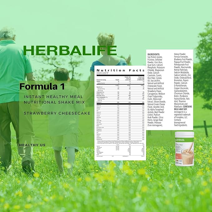 Herbalife Formula 1 Healthy Nutritional Shake Mix (Strawberry Cheesecake 750g) and Active Fiber Complex 210g Combo with Herbal Aloe Concentrate Pint 473ml-PERSONALIZED Protein Powder 360g