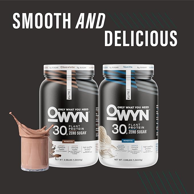 OWYN Only What You Need Pro Elite Chocolate Flavored Protein Powder 32g Protein 0g Sugar 3g Fiber High Protein Dairy Free Gluten Free Plant Based Protein Powder 2.9LB