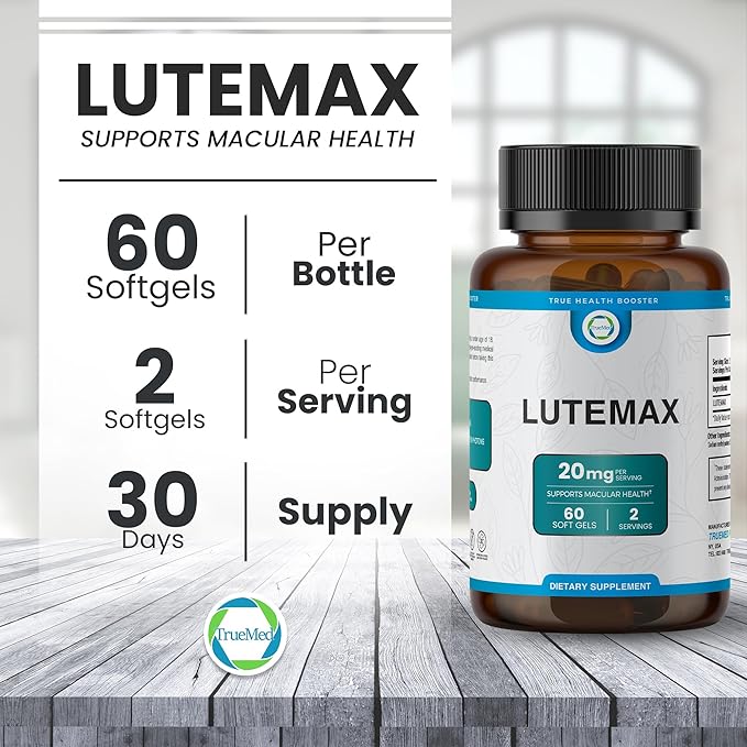 Lutemax 20mg 30 Days Supply Eye Supplement - Supports Macular Health Vision Clarity Heart Health Protects Eyes from Blue Light &amp Photons Antioxidant Protection GMP Certified 60 Softgel.