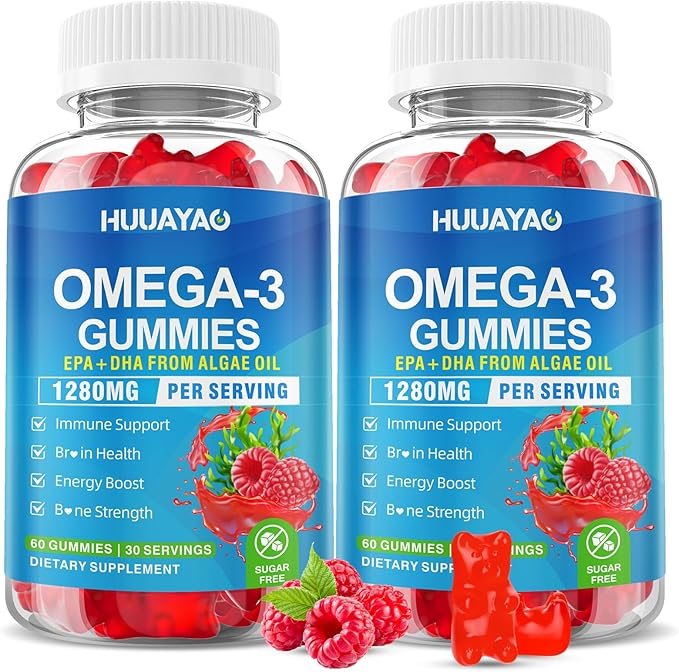 Vegan Omega-3 Gummies 1028mg Omega 3 Fish Oil Alternative for Adults w/EPA 400mg &amp DHA 600mg &amp Vitamin A C E for Brain Eye &amp Immune Health Sugar Free Raspberry Flavor 120 Count