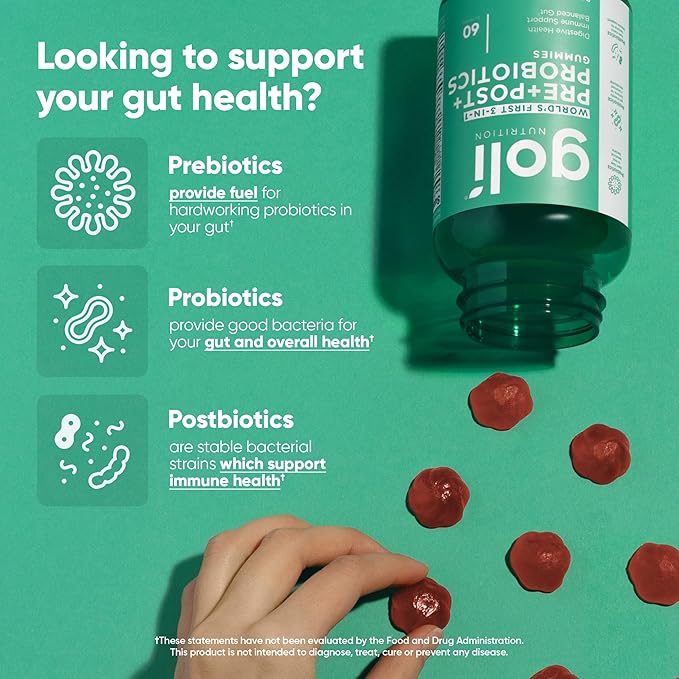 Goli Nutritional Supplement Pre+Post+Probiotics Gummy - 180 Count - World's First 3-in-1 Gluten-Free Vegan Non-GMO and Gelatin-Free.