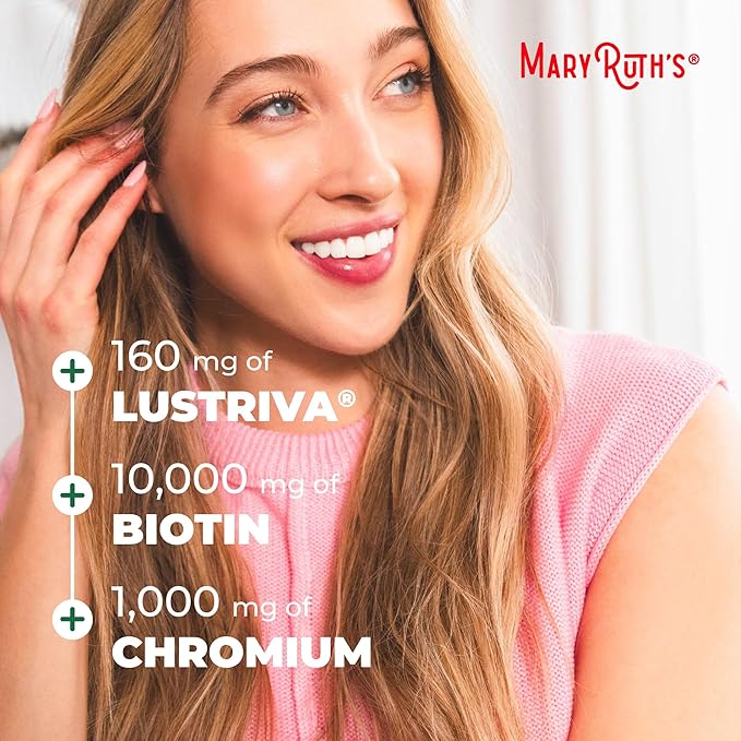 MARYRUTH'S Liquid Multivitamin + Hair Growth | Biotin 10000mcg | Lustriva Hair Growth Supplement | Clinically Tested in Women for Thicker Hair &amp Facial Wrinkle | Skin Care | Ages 18+ | 15.22 Fl Oz